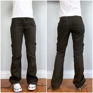 Y2K Unionbay Khaki Green Low Rise Cargo Pants Cotton Size 5 Vintage Union Bay